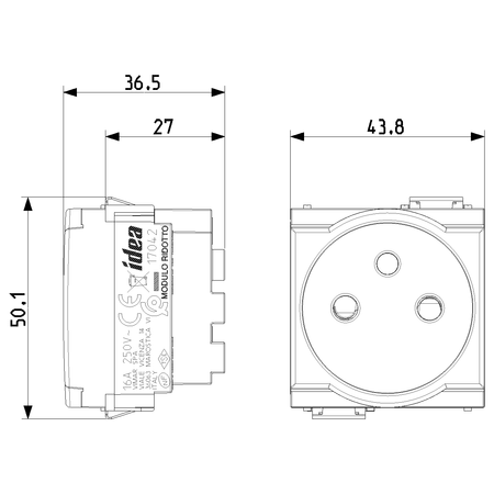 Vimar Idea SICURY French Standard Socket Outlet, 2P+E, 16A 250V, IP20, 2-Module, Flush Mount, Screw Terminal, Enhanced Contact Protection — Quality Boat Parts