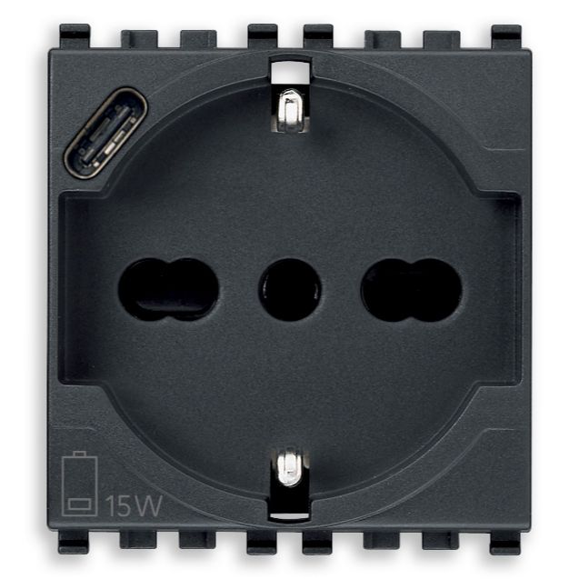 Vimar Eikon SICURY Universal Socket Outlet, 2P+E 16A 250V, Italian P40, 2 Module — Quality Boat Parts