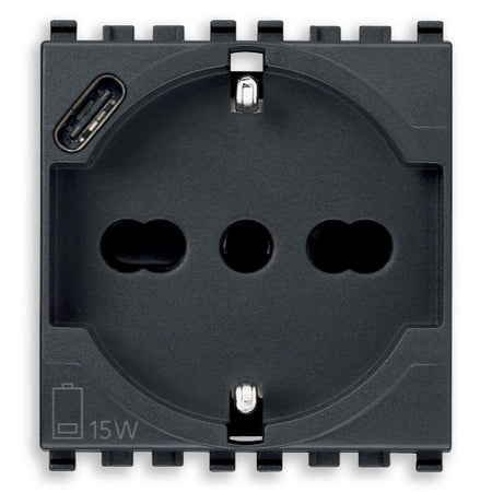 Vimar Eikon SICURY Universal Socket Outlet, 2P+E 16A 250V, Italian P40, 2 Module — Quality Boat Parts