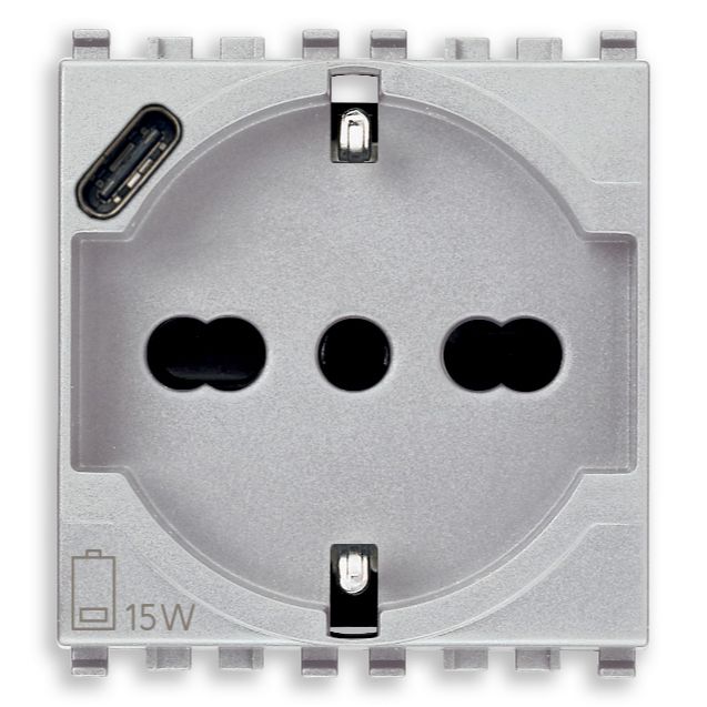 Vimar Eikon SICURY Universal Socket Outlet, 2P+E 16A 250V, Italian P40, 2 Module — Quality Boat Parts