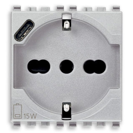 Vimar Eikon SICURY Universal Socket Outlet, 2P+E 16A 250V, Italian P40, 2 Module — Quality Boat Parts