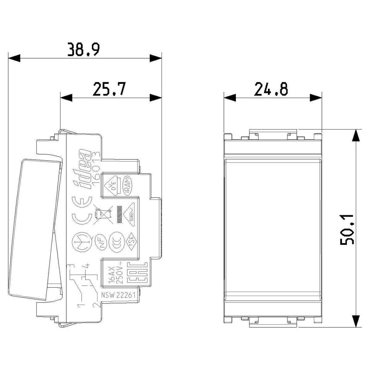 Vimar Idea Reversing Rocker Switch, 1P 16AX 250V, IP40, 1-Module — Quality Boat Parts