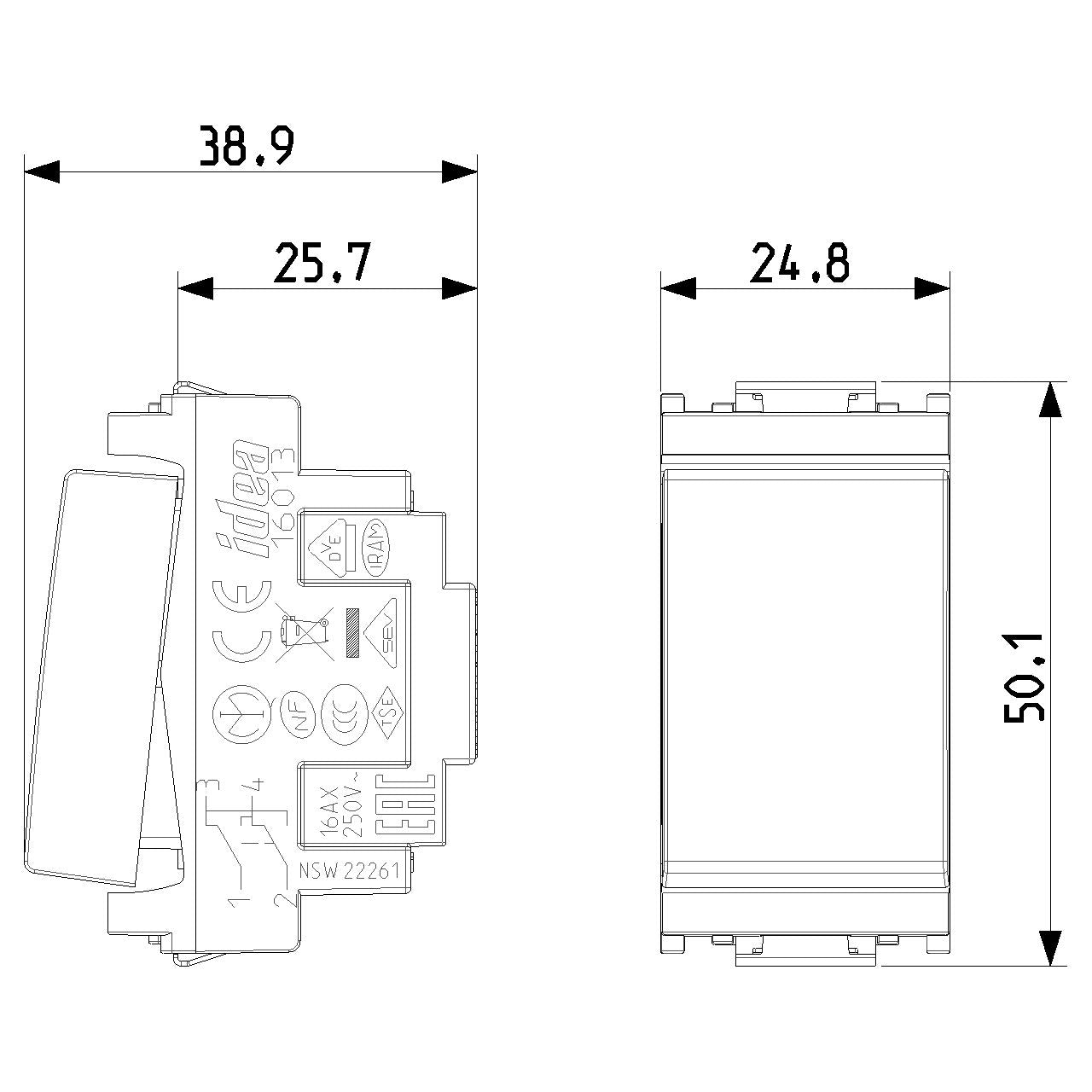 Vimar Idea Reversing Rocker Switch, 1P 16AX 250V, IP40, 1-Module — Quality Boat Parts