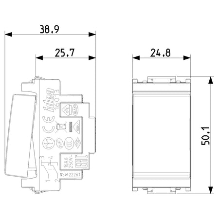 Vimar Idea Reversing Rocker Switch, 1P 16AX 250V, IP40, 1-Module — Quality Boat Parts