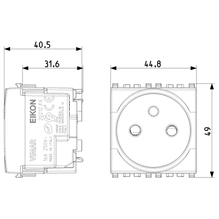 Vimar Eikon SICURY French Standard Socket Outlet, 2P+E 16A 250V, 2-Module — Quality Boat Parts