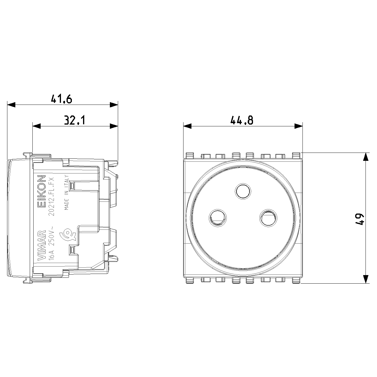 Vimar Eikon SICURY French Standard Socket Outlet, 2P+E 16A 250V, 2-Module — Quality Boat Parts
