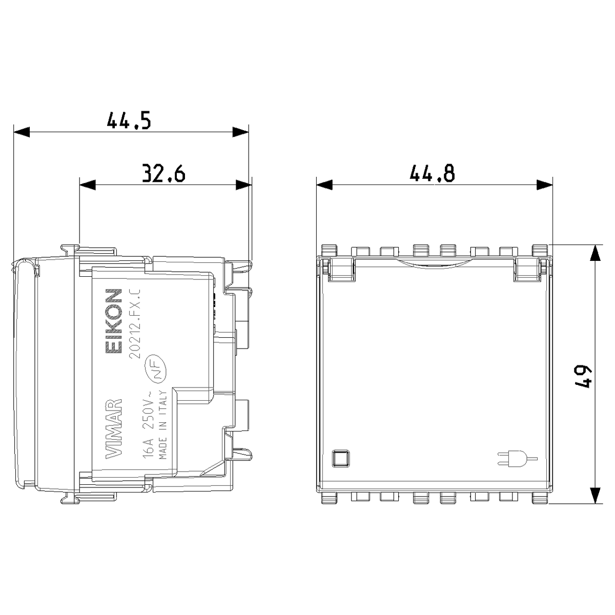 Vimar Eikon SICURY French Standard Socket Outlet, 2P+E 16A 250V, 2-Module — Quality Boat Parts
