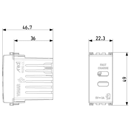 Vimar Arké USB Charging Outlet, 120-240V AC, 1 Module — Quality Boat Parts