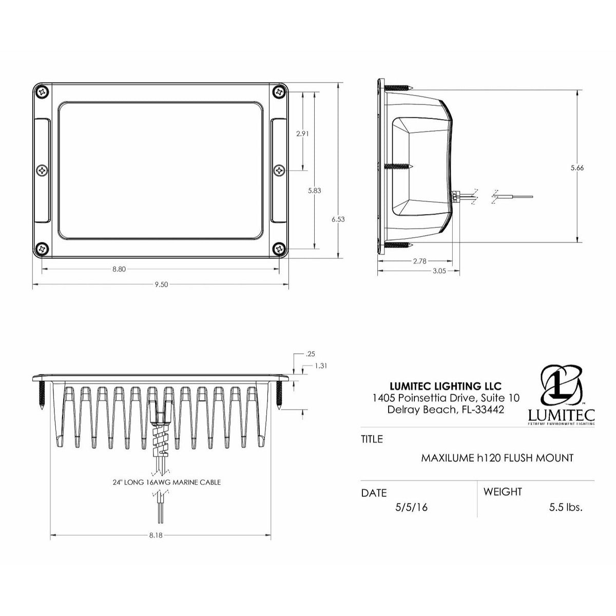 Lumitec Maxillume h120 LED Flood Light, 10-30VDC, IP67, 12,000 lm, White Dimming — Quality Boat Parts