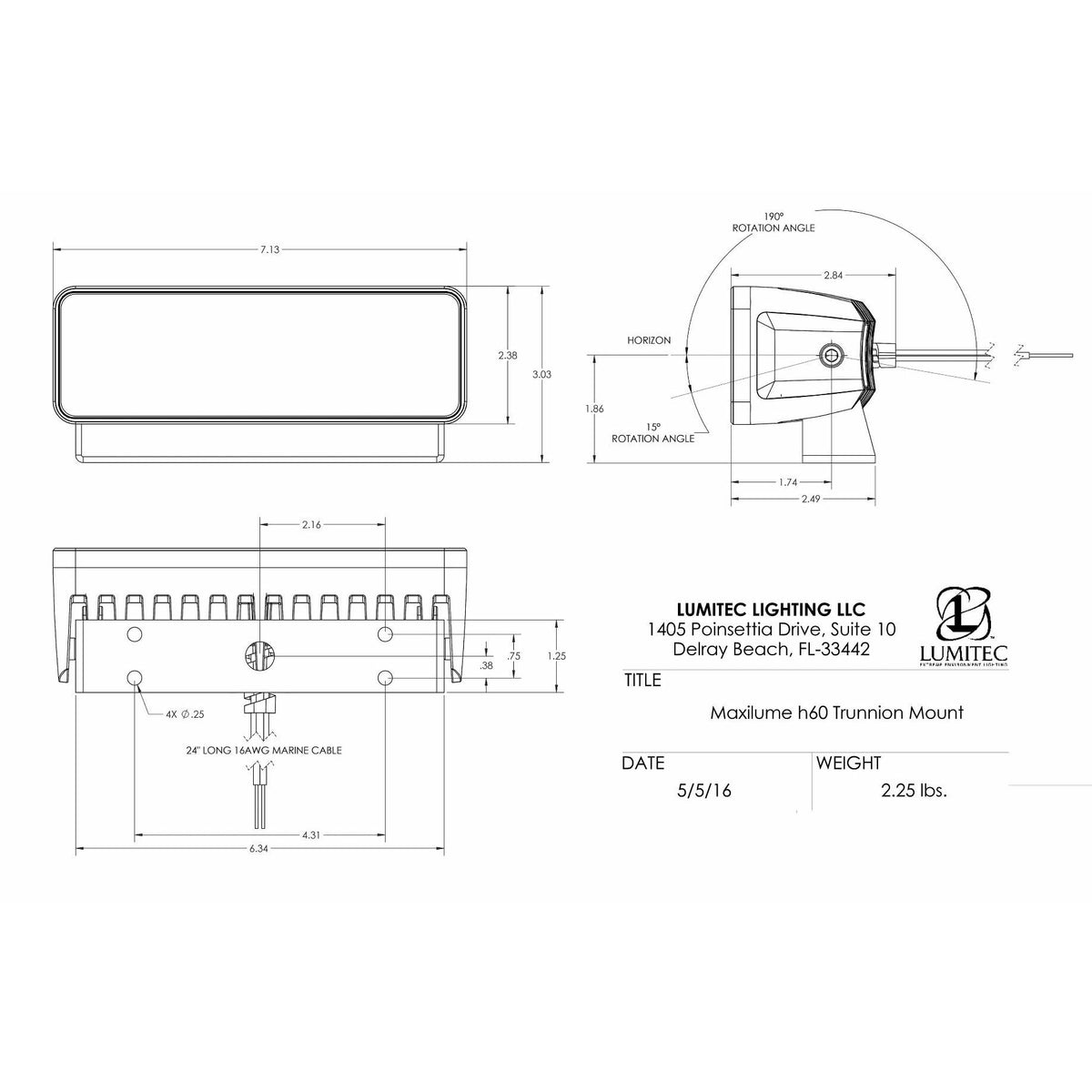 Lumitec Maxillume h60 LED Floodlight, White Dimming, 6000lm, 10-30V, IP67 — Quality Boat Parts