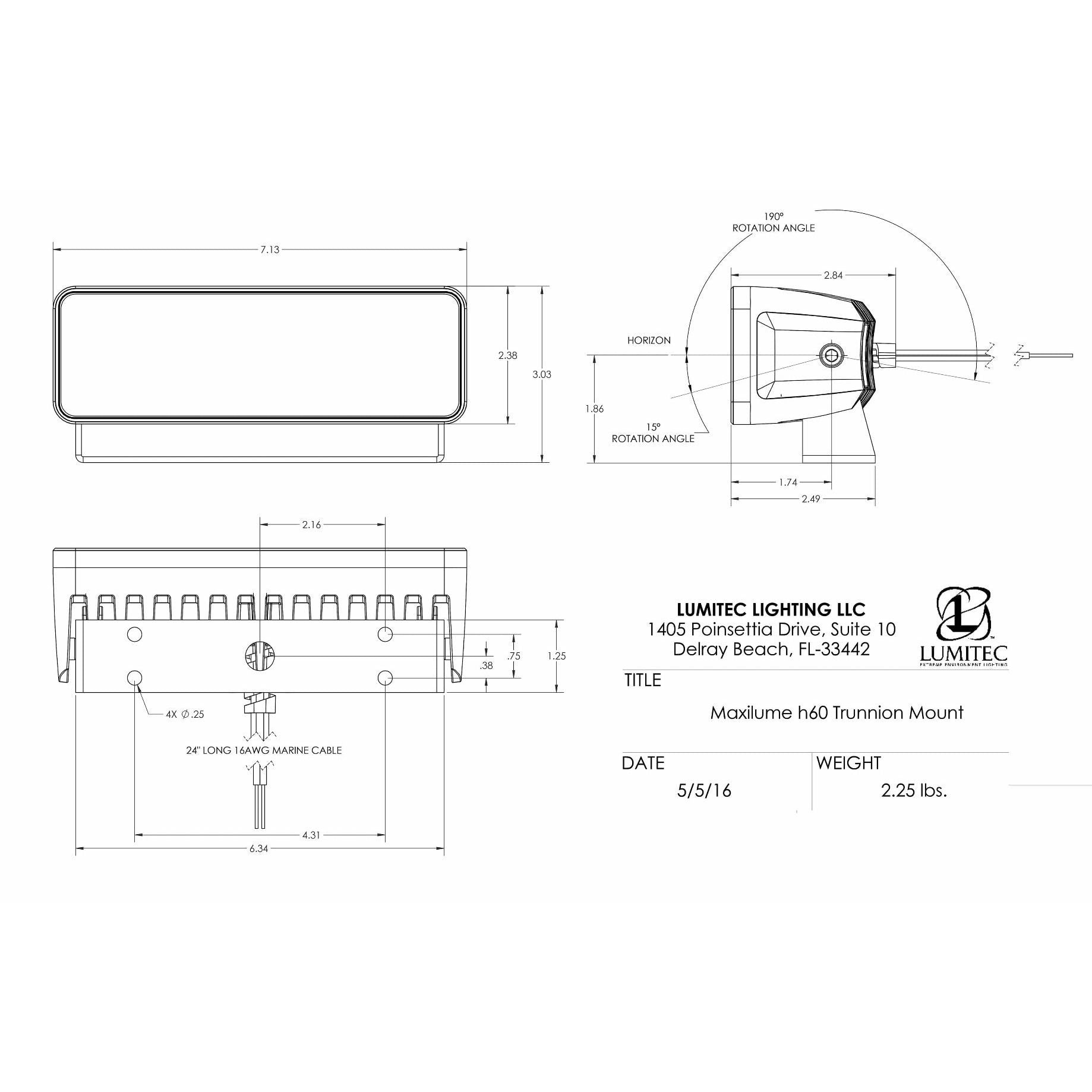 Lumitec Maxillume h60 LED Floodlight, White Dimming, 6000lm, 10-30V, IP67 — Quality Boat Parts
