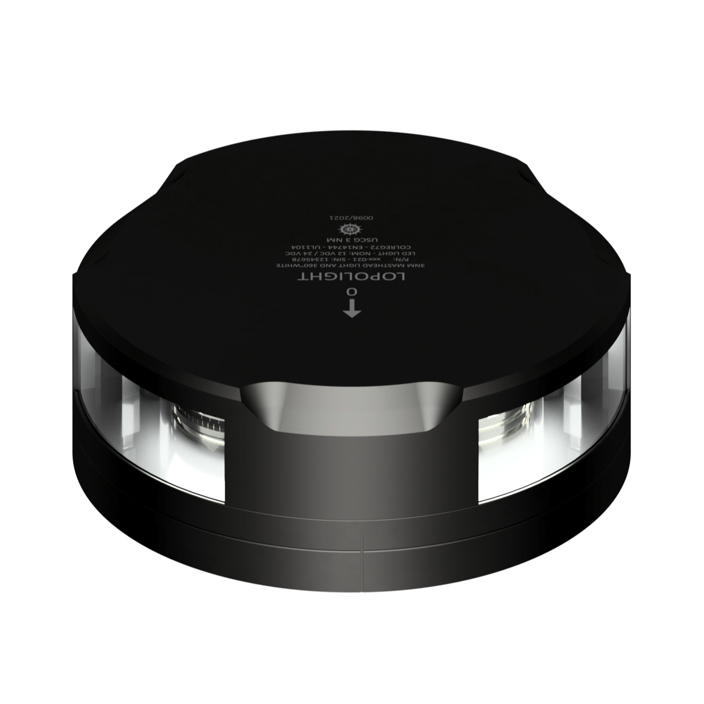 Lopolight 201-021 Masthead/Stern/Anchor LED Navigation Light, For 12-20m Vessels, 3NM, 225° Masthead/135° Stern/360° Anchor, White Light, Horizontal Mount, 10-32VDC, IP68, Flat Base, 6m Cable — Quality Boat Parts