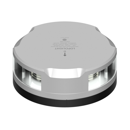 Lopolight 201-021 Masthead/Stern/Anchor LED Navigation Light, For 12-20m Vessels, 3NM, 225° Masthead/135° Stern/360° Anchor, White Light, Horizontal Mount, 10-32VDC, IP68, Flat Base, 6m Cable — Quality Boat Parts