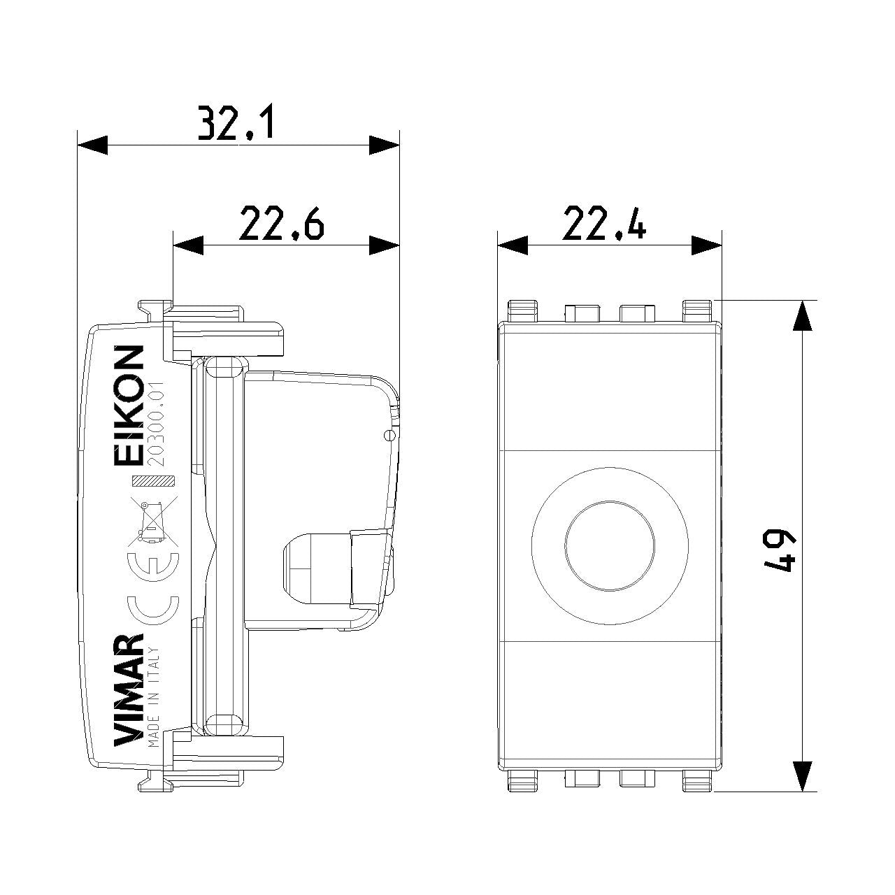 Vimar Eikon TV-RD-SAT Coaxial Socket Outlet, 5-2400 MHz, Male Connector — Quality Boat Parts