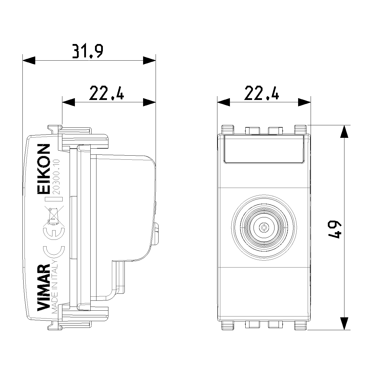 Vimar Eikon TV-RD-SAT Coaxial Socket Outlet, 5-2400 MHz, Male Connector — Quality Boat Parts