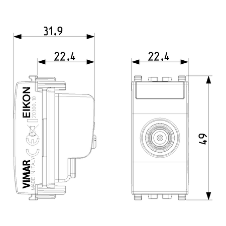 Vimar Eikon TV-RD-SAT Coaxial Socket Outlet, 5-2400 MHz, Male Connector — Quality Boat Parts