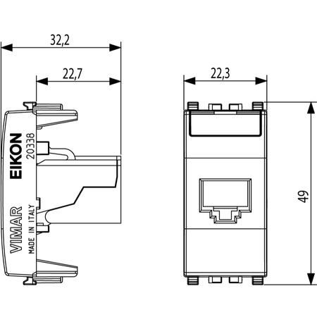 Vimar EIKON RJ45 Cat5e UTP Socket Outlet, T568A/B Universal Wiring, 8-Contact — Quality Boat Parts