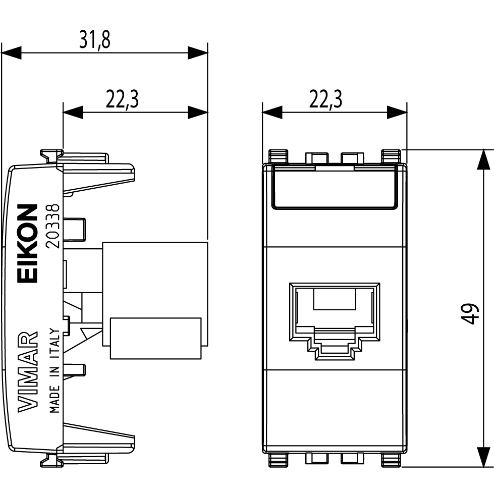 Vimar EIKON RJ45 Cat5e UTP Socket Outlet, T568A/B Universal Wiring, 8-Contact — Quality Boat Parts