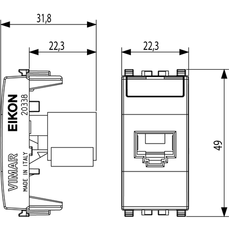 Vimar EIKON RJ45 Cat5e UTP Socket Outlet, T568A/B Universal Wiring, 8-Contact — Quality Boat Parts