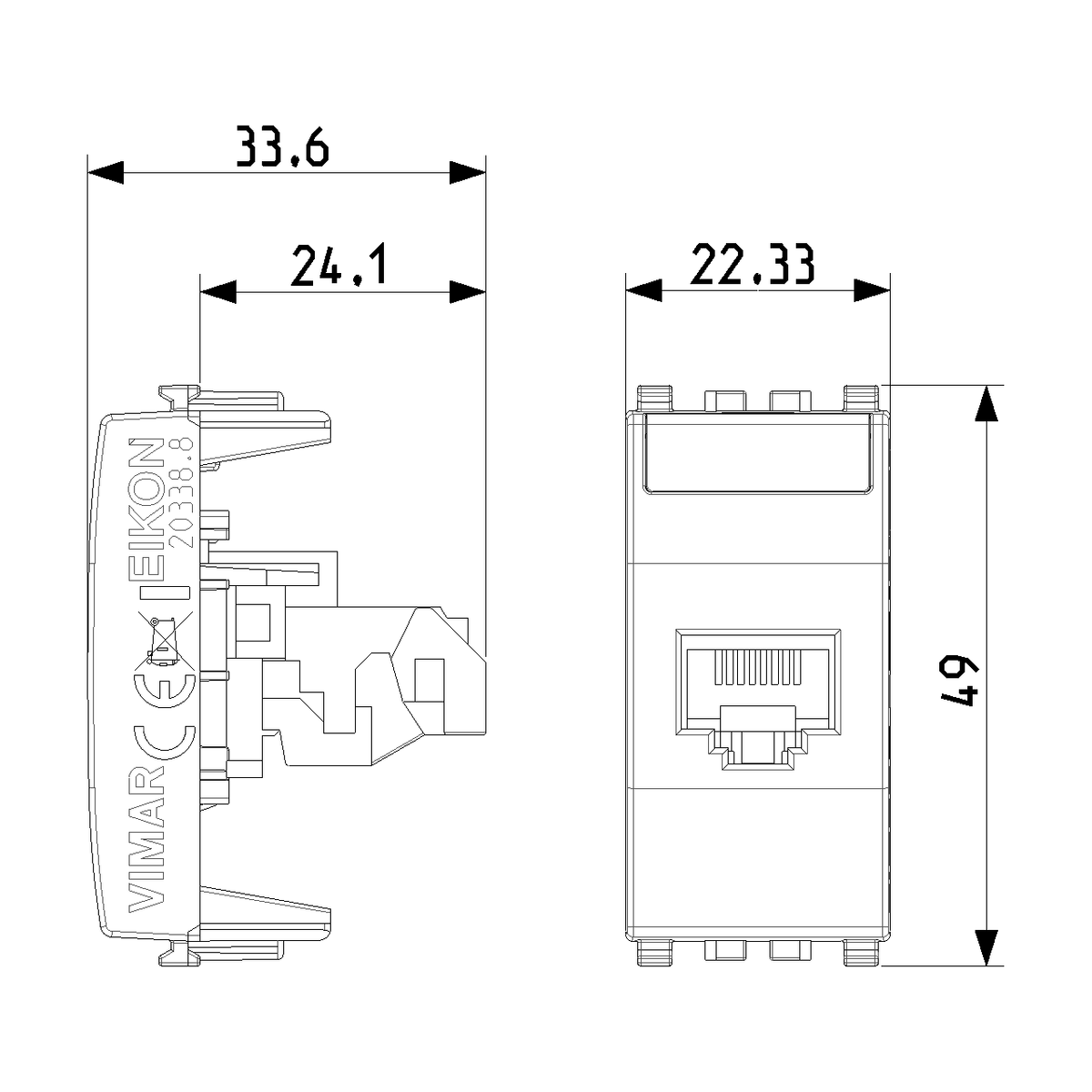 Vimar EIKON RJ45 Cat5e UTP Socket Outlet, T568A/B Universal Wiring, 8-Contact — Quality Boat Parts