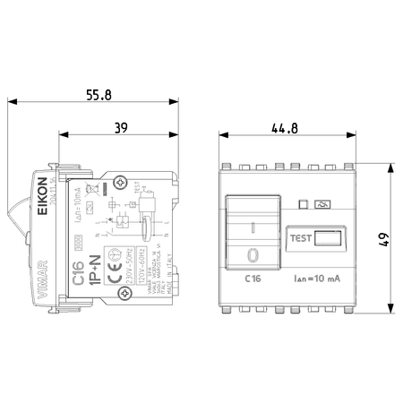 Vimar Eikon RCBO Circuit Breaker, 1P+N, 120-230V, 50/60 Hz, Type A RCD, IP40, 2 Modules — Quality Boat Parts