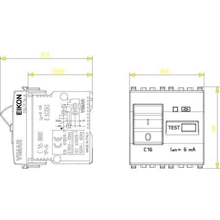 Vimar Eikon RCBO Circuit Breaker, 1P+N, 120-230V, 50/60 Hz, Type A RCD, IP40, 2 Modules — Quality Boat Parts