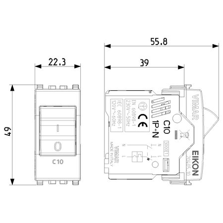 Vimar Eikon Miniature Circuit Breaker, 1P+N, C Curve, 120-230V AC, 50-60 Hz, IP40, 1 Module — Quality Boat Parts