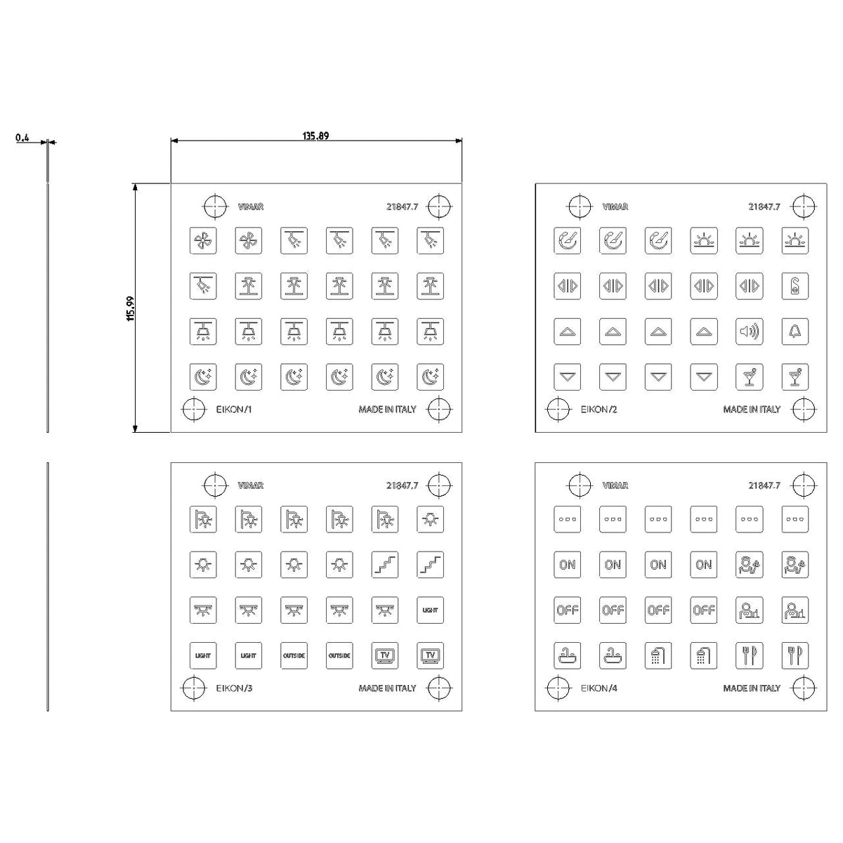 Vimar EIKON Symbol Sticker Sheets, For Eikon Tactil Controls — Quality Boat Parts