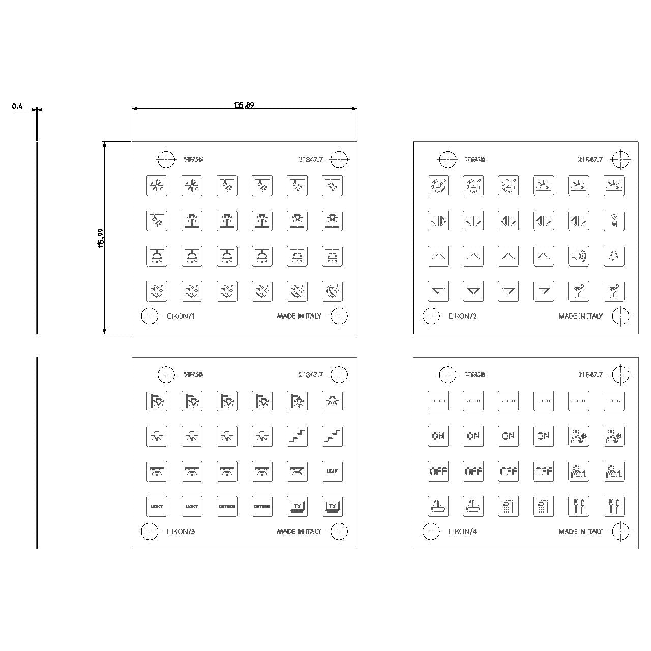 Vimar EIKON Symbol Sticker Sheets, For Eikon Tactil Controls — Quality Boat Parts