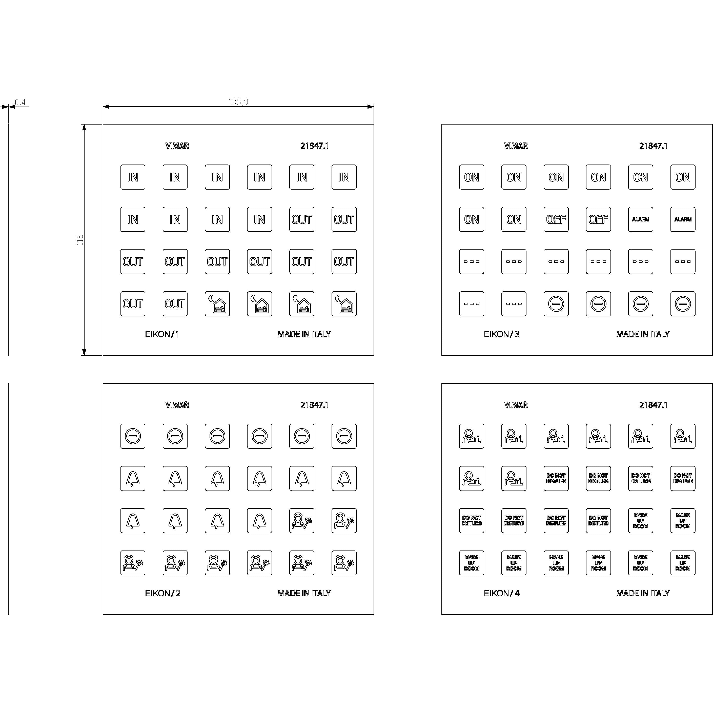 Vimar EIKON Symbol Sticker Sheets, For Eikon Tactil Controls — Quality Boat Parts