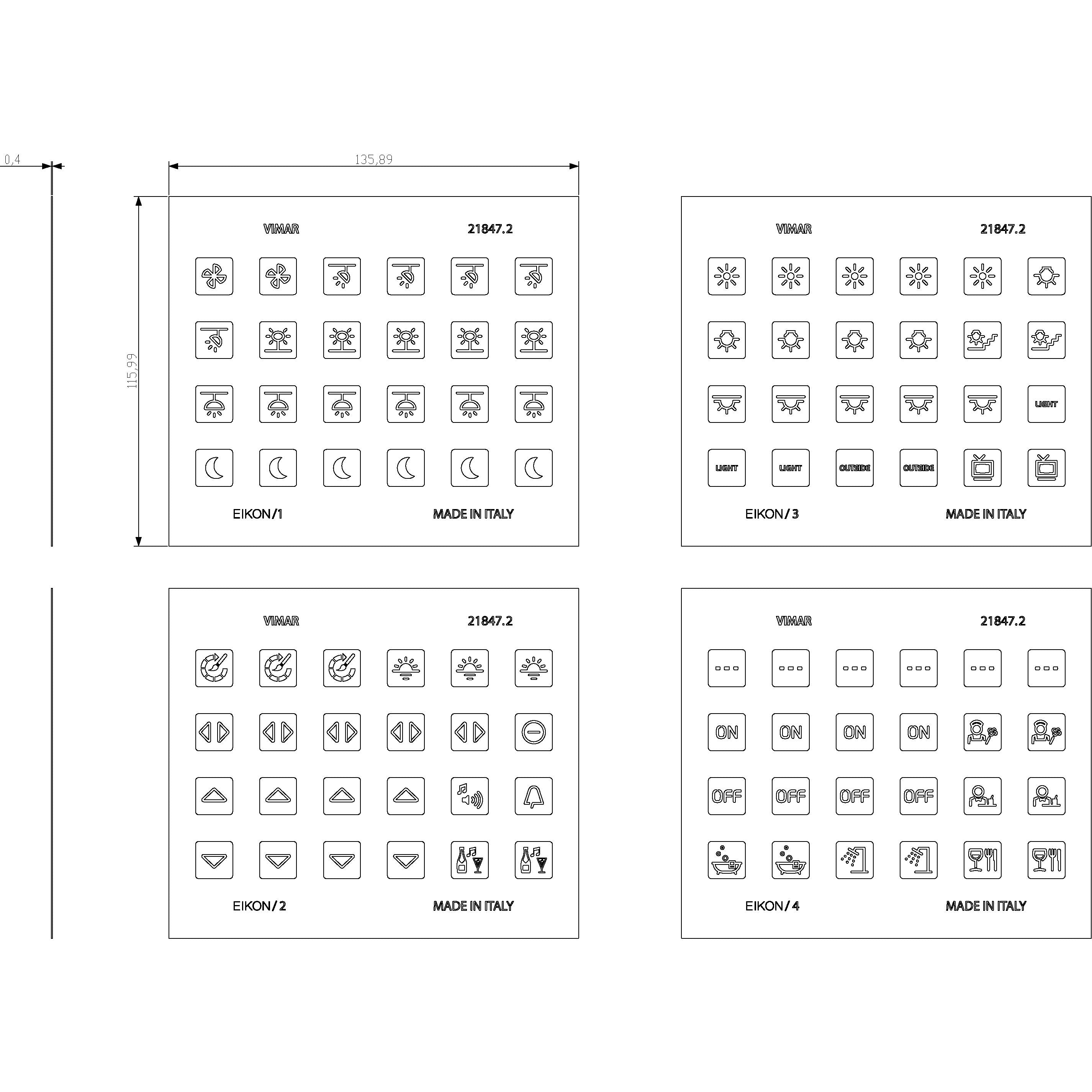 Vimar EIKON Symbol Sticker Sheets, For Eikon Tactil Controls — Quality Boat Parts