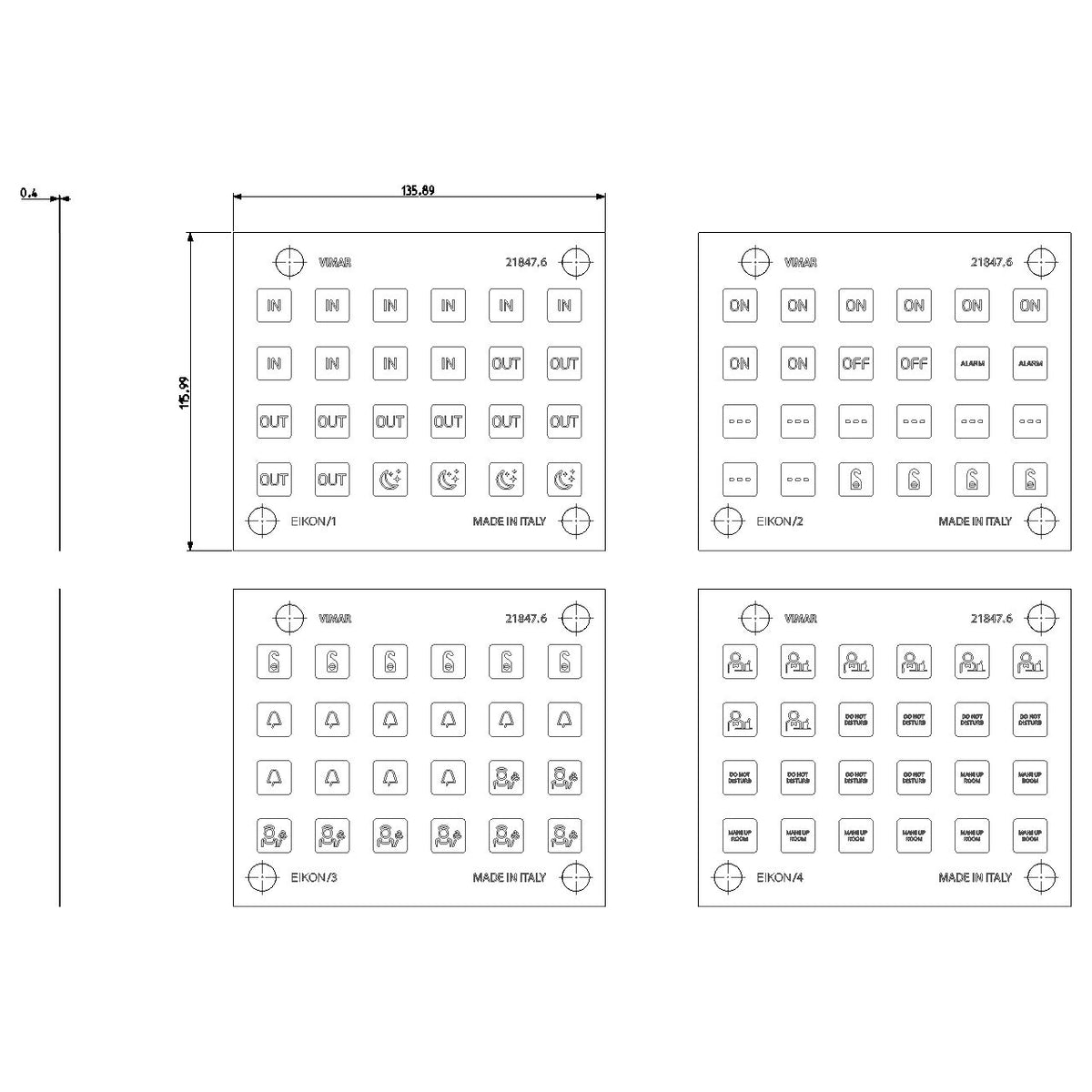 Vimar EIKON Symbol Sticker Sheets, For Eikon Tactil Controls — Quality Boat Parts