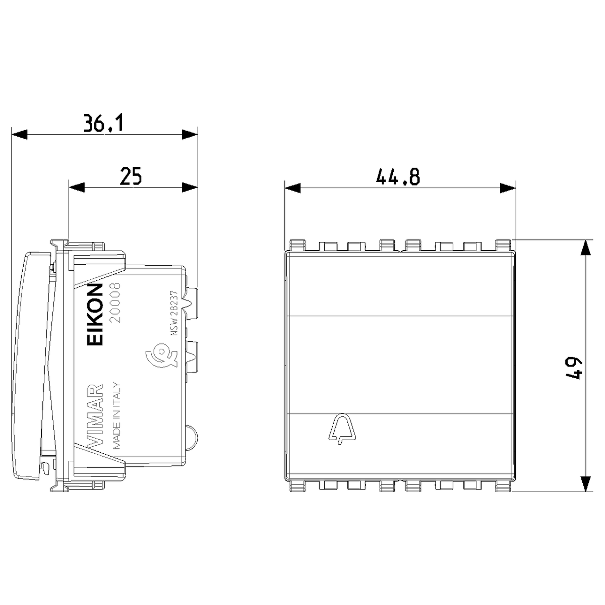 Vimar Eikon Push Button Switch, 1P NO, 10A, 250V, Illuminable, IP40 — Quality Boat Parts