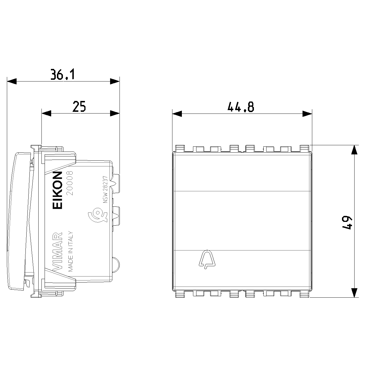 Vimar Eikon Push Button Switch, 1P NO, 10A, 250V, Illuminable, IP40 — Quality Boat Parts