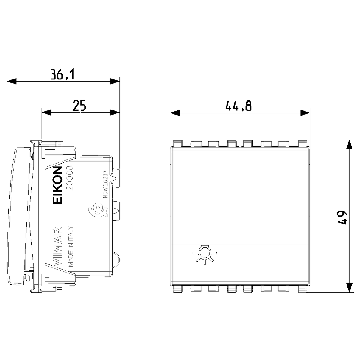 Vimar Eikon Push Button Switch, 1P NO, 10A, 250V, Illuminable, IP40 — Quality Boat Parts