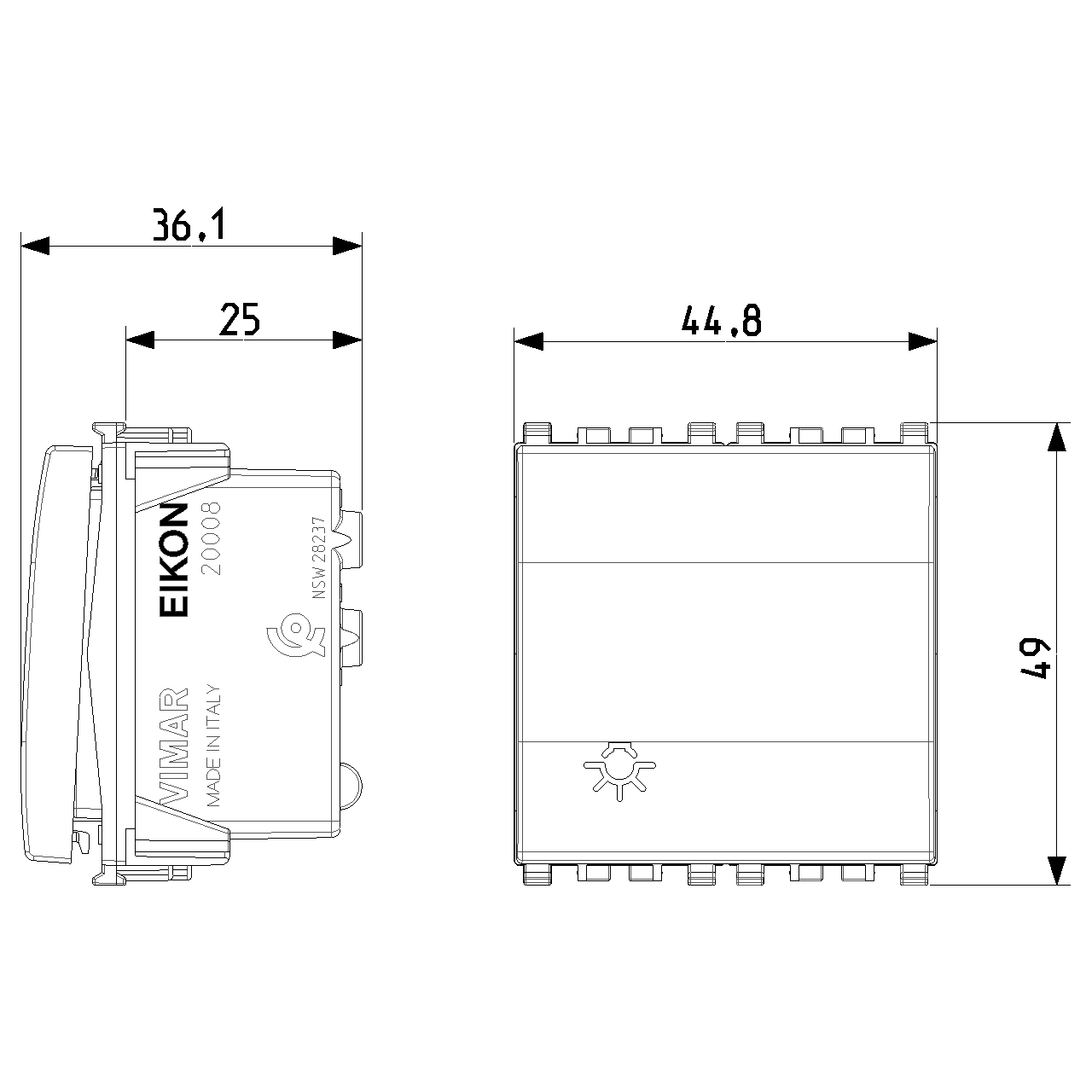 Vimar Eikon Push Button Switch, 1P NO, 10A, 250V, Illuminable, IP40 — Quality Boat Parts