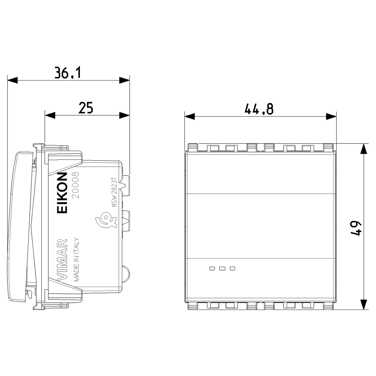 Vimar Eikon Push Button Switch, 1P NO, 10A, 250V, Illuminable, IP40 — Quality Boat Parts
