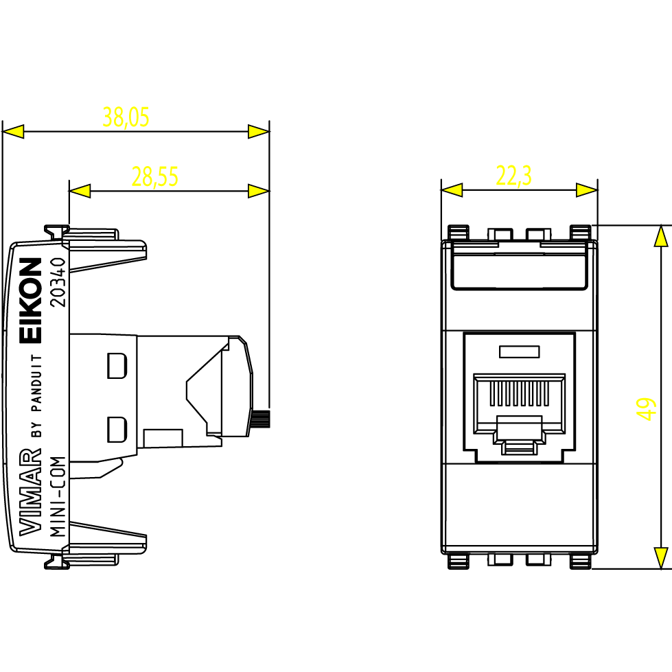 Vimar Netsafe RJ45 Socket Outlet, For Eikon, Cat5e, Panduit MINI-COM, T568A/B — Quality Boat Parts