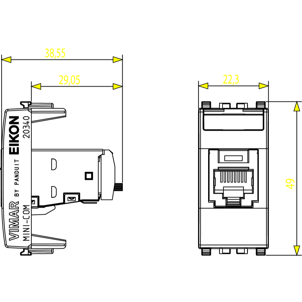 Vimar Netsafe RJ45 Socket Outlet, For Eikon, Cat5e, Panduit MINI-COM, T568A/B — Quality Boat Parts
