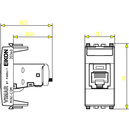 Vimar Netsafe RJ45 Socket Outlet, For Eikon, Cat5e, Panduit MINI-COM, T568A/B — Quality Boat Parts