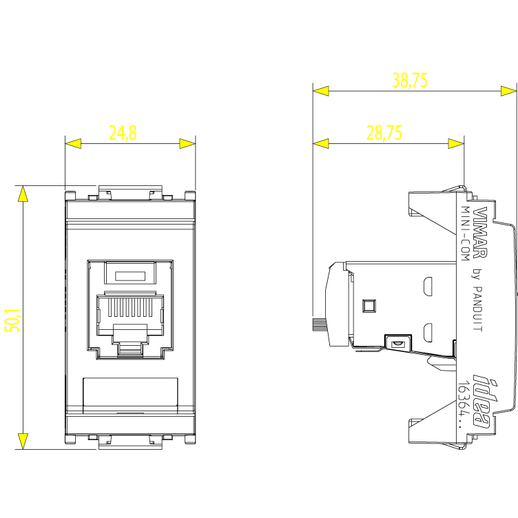 Vimar Netsafe RJ45 Cat5e Socket Outlet, Panduit MINI-COM, T568A/B — Quality Boat Parts