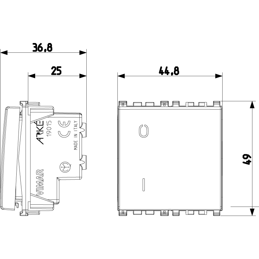 Vimar Arké 19015 2-Pole 1-Way Rocker Switch, 16AX, 250V~, IP40, Flush-Mount, Lightable, Replaceable Button — Quality Boat Parts