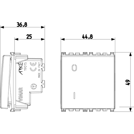 Vimar Arké 19015 2-Pole 1-Way Rocker Switch, 16AX, 250V~, IP40, Flush-Mount, Lightable, Replaceable Button — Quality Boat Parts