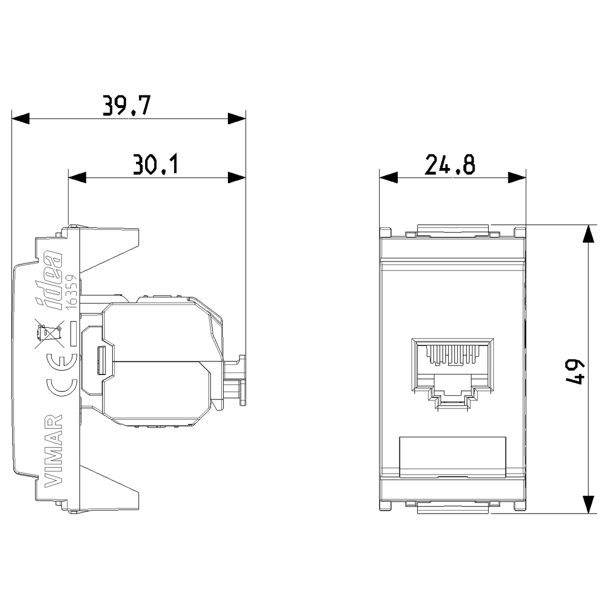 Vimar Netsafe 16359 RJ45 Socket Outlet, T568A/B Wiring, 8-Contact — Quality Boat Parts