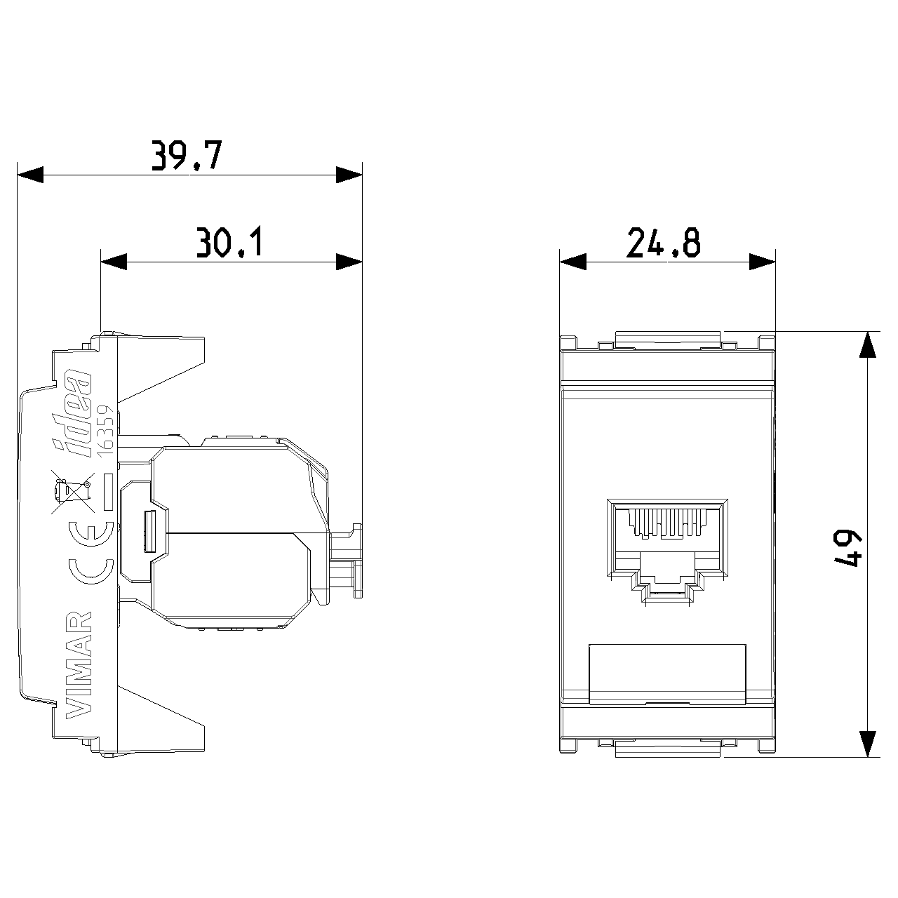 Vimar Netsafe 16359 RJ45 Socket Outlet, T568A/B Wiring, 8-Contact — Quality Boat Parts