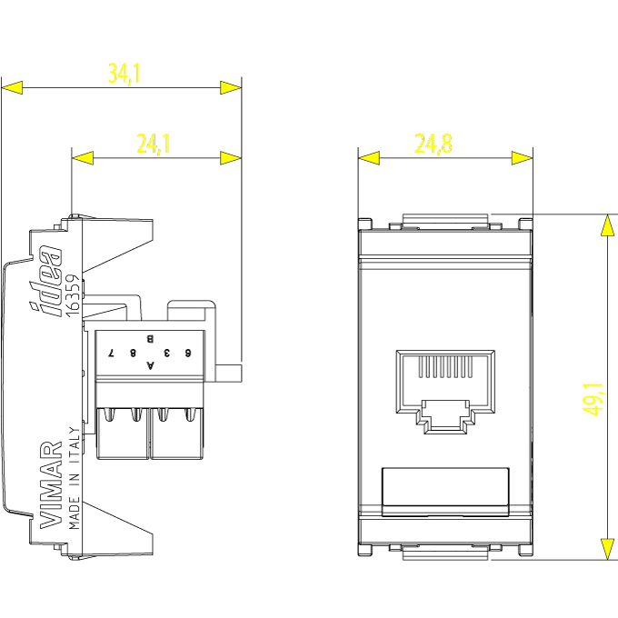 Vimar Netsafe 16359 RJ45 Socket Outlet, T568A/B Wiring, 8-Contact — Quality Boat Parts