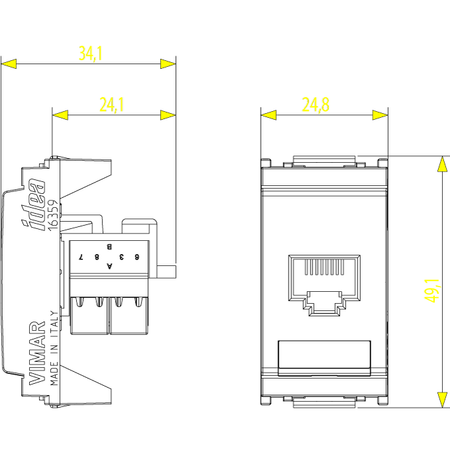 Vimar Netsafe 16359 RJ45 Socket Outlet, T568A/B Wiring, 8-Contact — Quality Boat Parts