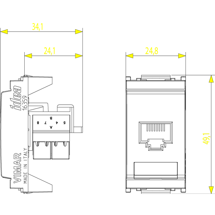 Vimar Netsafe 16359 RJ45 Socket Outlet, T568A/B Wiring, 8-Contact — Quality Boat Parts