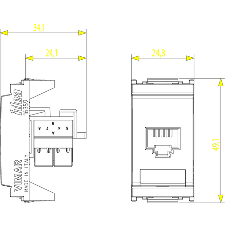 Vimar Netsafe 16359 RJ45 Socket Outlet, T568A/B Wiring, 8-Contact — Quality Boat Parts