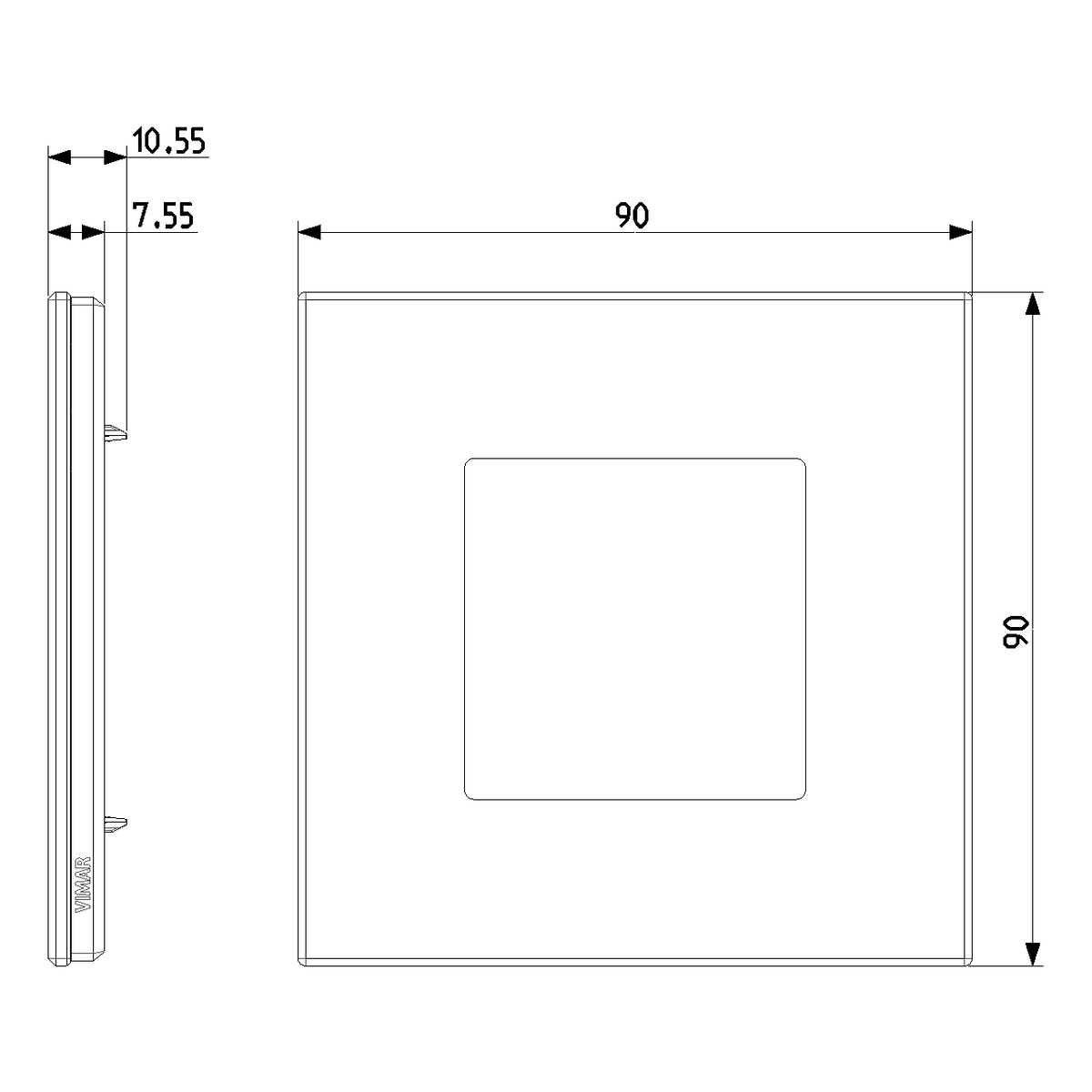 Vimar Eikon EXÉ 2-Module Cover Plate, 90x90 mm, Clamp Mount, IP00 — Quality Boat Parts